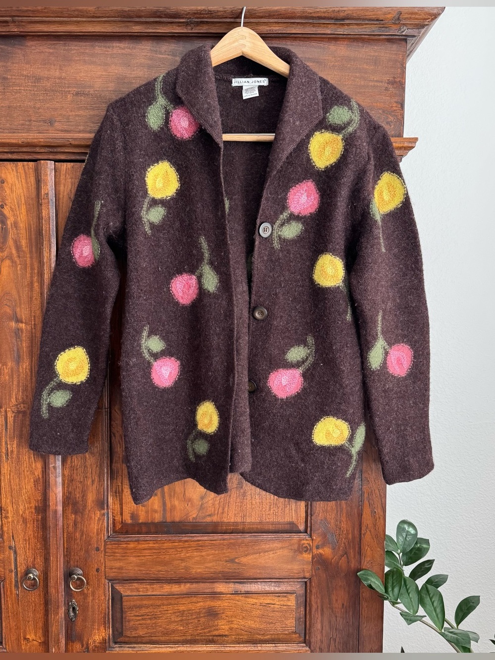 Vintage Jillian Jones wool floral embroidered cardigan blazer
